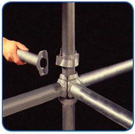 Locate the blade and of ledgers and transoms into cup what-is-cuplock-scaffolding