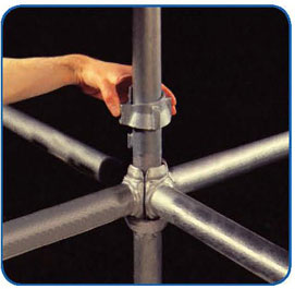 Slide the upper cup down the standard and rotate what-is-cuplock-scaffolding